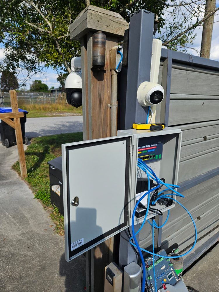 Commercial gate camera with weather enclosure