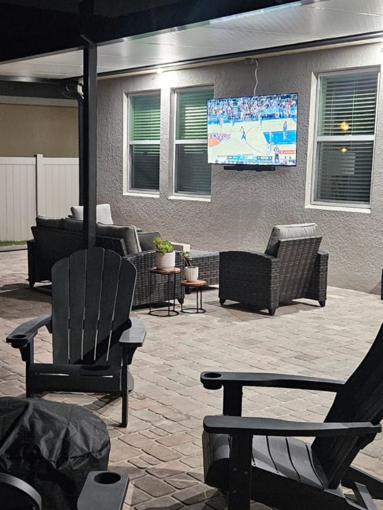 Outdoor entertainment setup at dusk